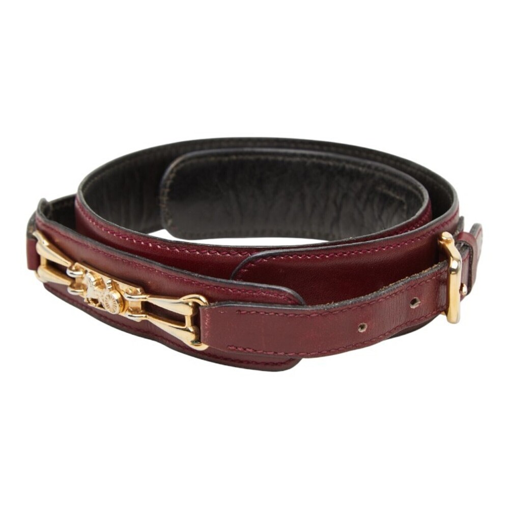 Celine Vintage Carriage Buckle Belt, Wine Red/Bordeaux Leather, Women's CELINE - Picture 2 of 7